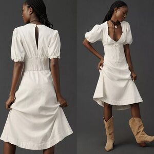 Anthropologie White Puff Sleeve Dress